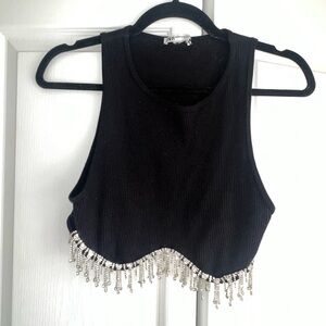 Black Crop top with dangling crystals